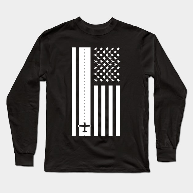 Airplane Pilot & American Flag - Airport Runway Long Sleeve T-Shirt by MeatMan